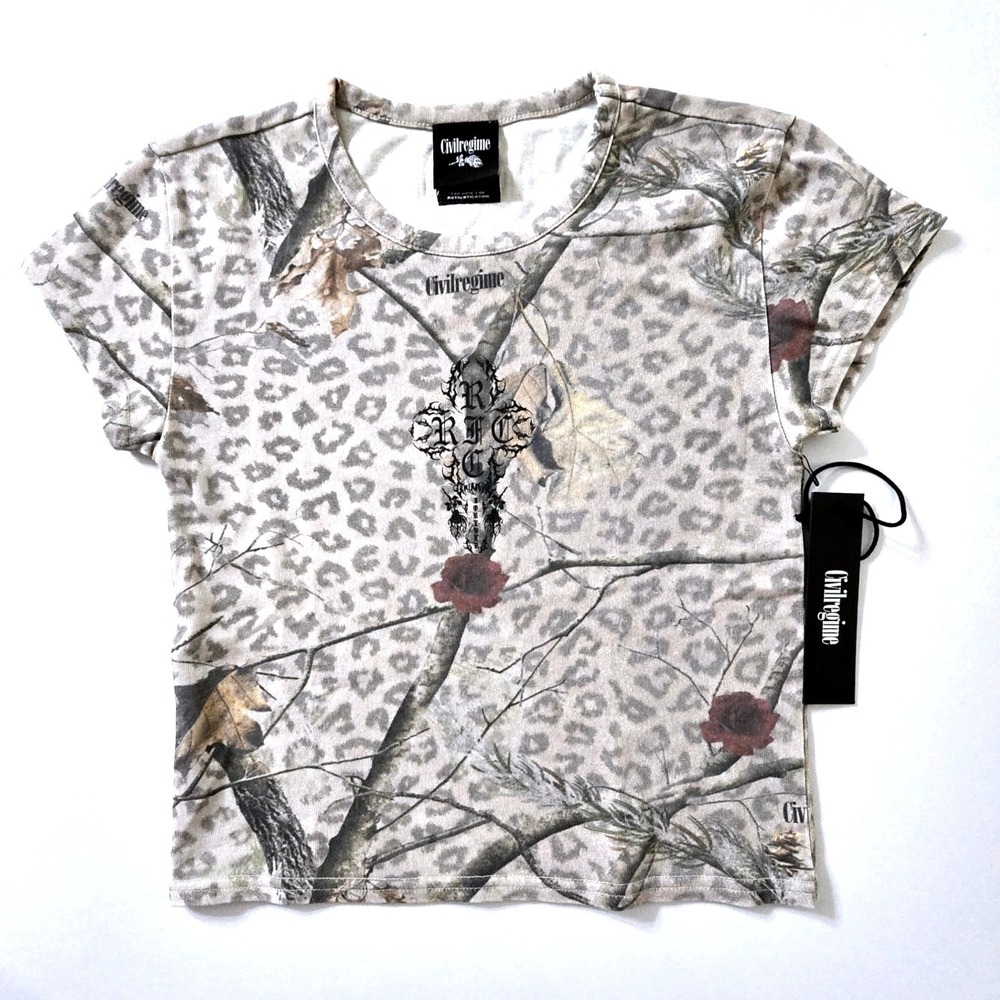 Civil Regime Concrete Sin Energy Baby Tee Sun Wash Leopard Camo Womens Large